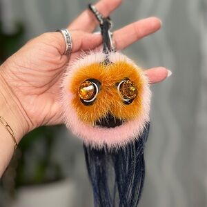 Authentic Fendi Bag Bugs Marshmallow Mink Fur Monster Charm Keychain Box